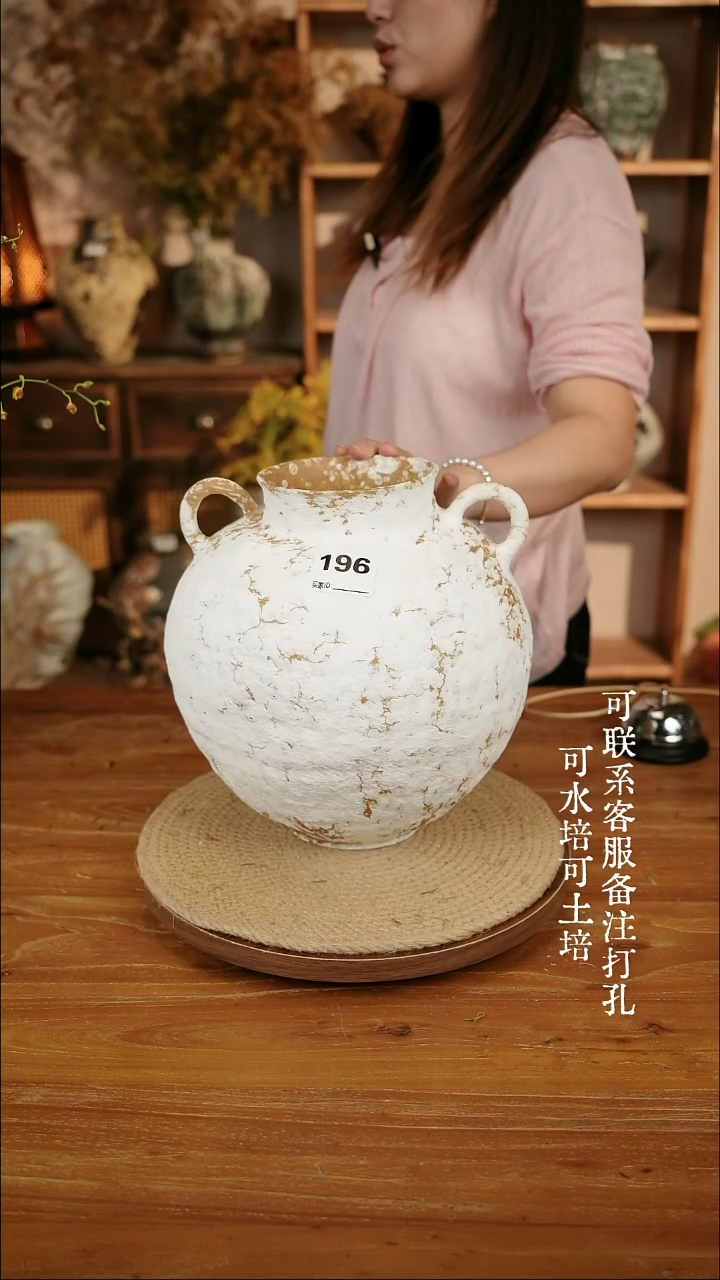 摆件陶196白色双耳大肚瓶可水培可土培