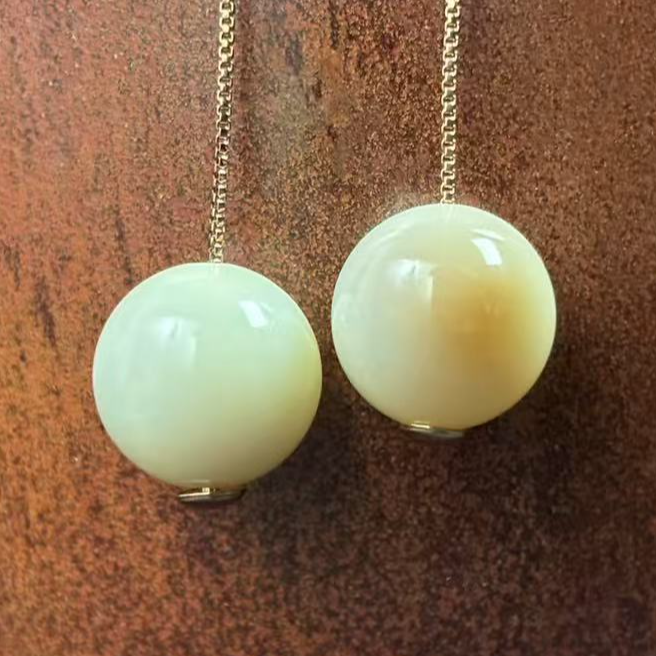 【福袋】天然和田玉糖玉耳坠10mm（配链）