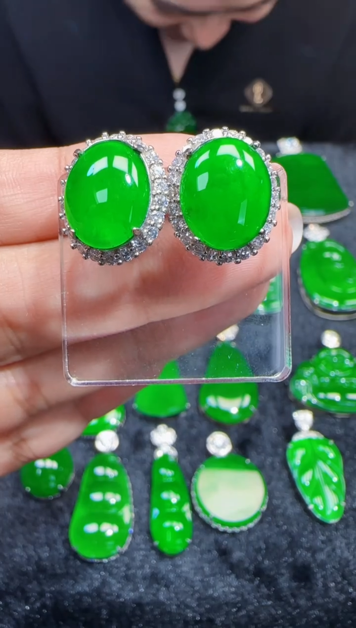 未镶嵌定制翡翠翡翠耳环133