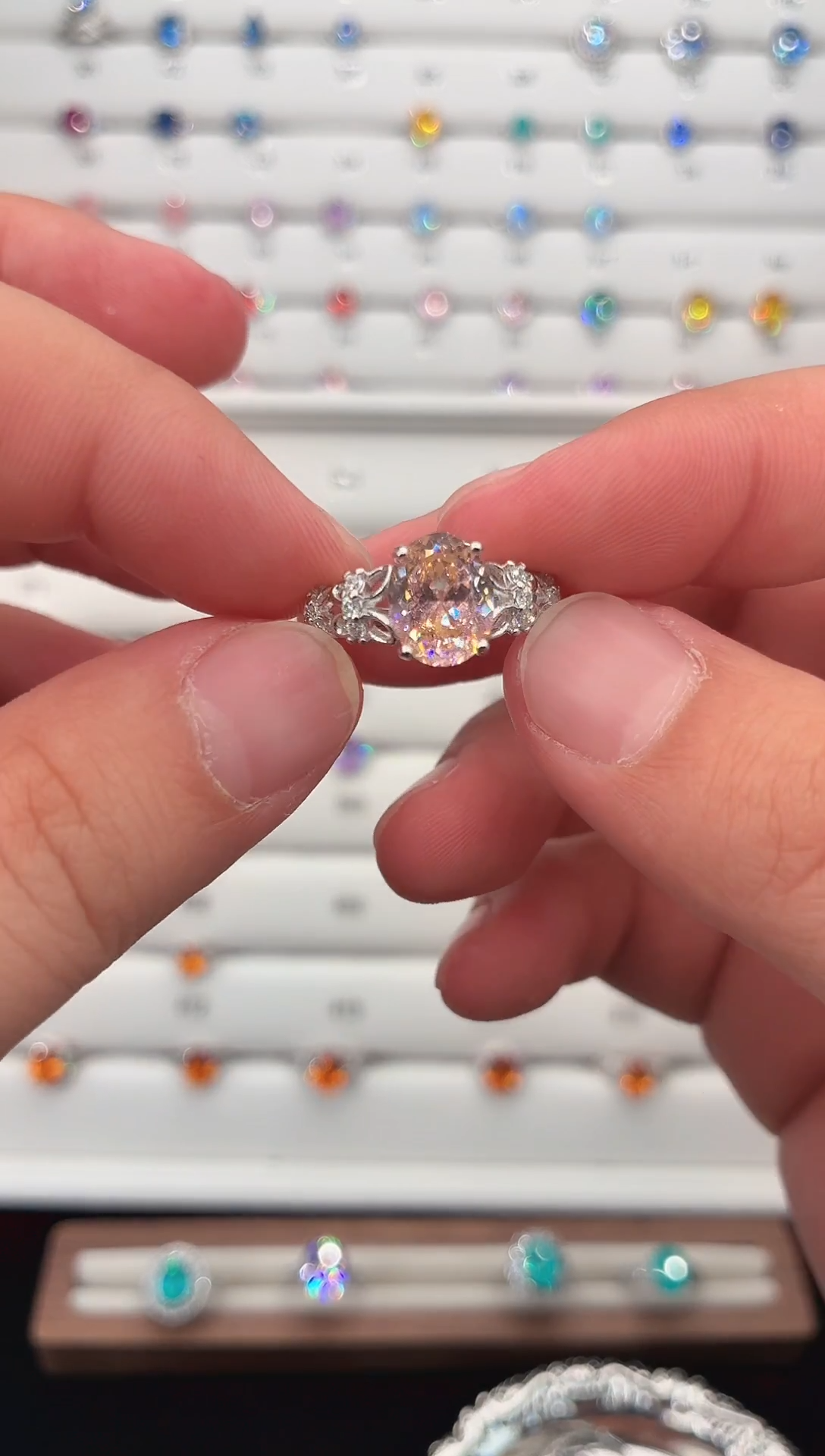 戒指彩色蓝宝石银S925镶嵌123456