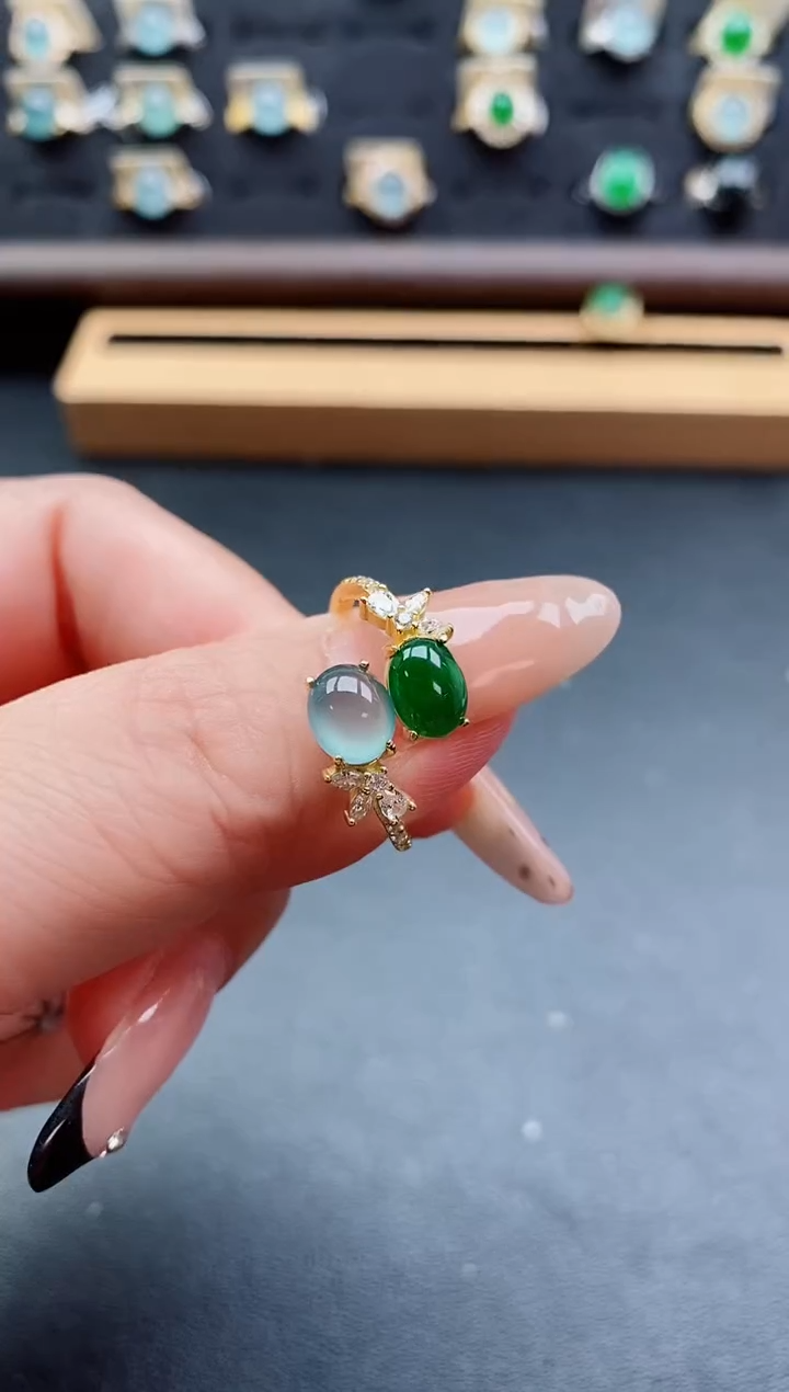 银S925镶嵌戒指翡翠1