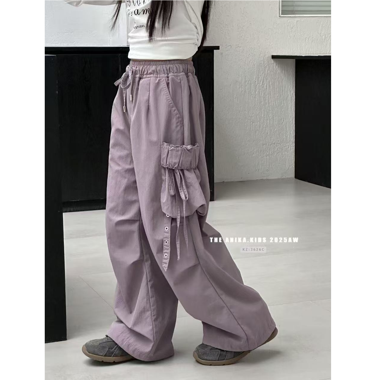 【豪宝贝】2025秋款褶皱系带口袋工装裤3626