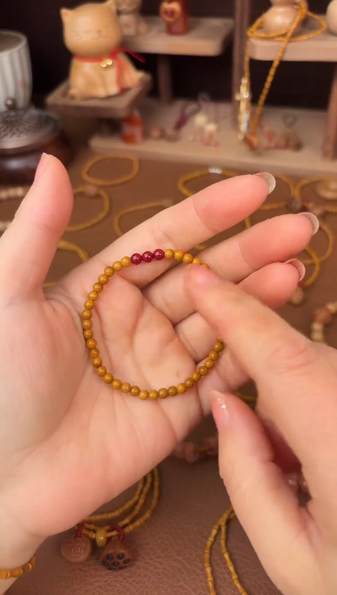 手串桃核圆珠朱砂小砂