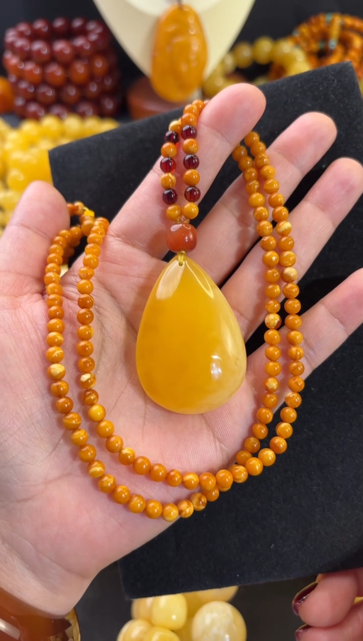 【闪购商品】蜜蜡颈饰未镶嵌水滴套链