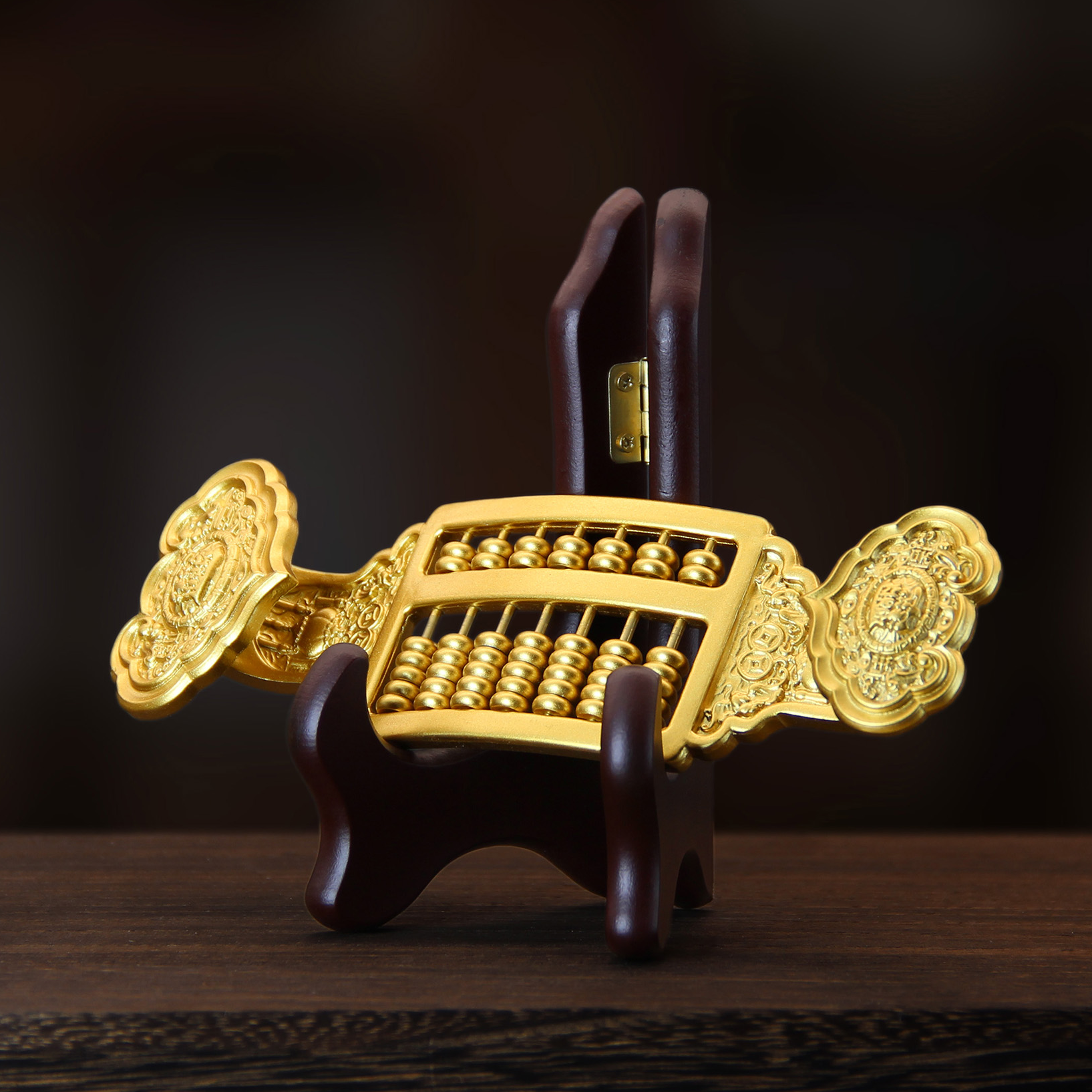 黄铜算盘（龙凤如意算盘）四季发财四方算盘办公室桌面摆件开业礼品