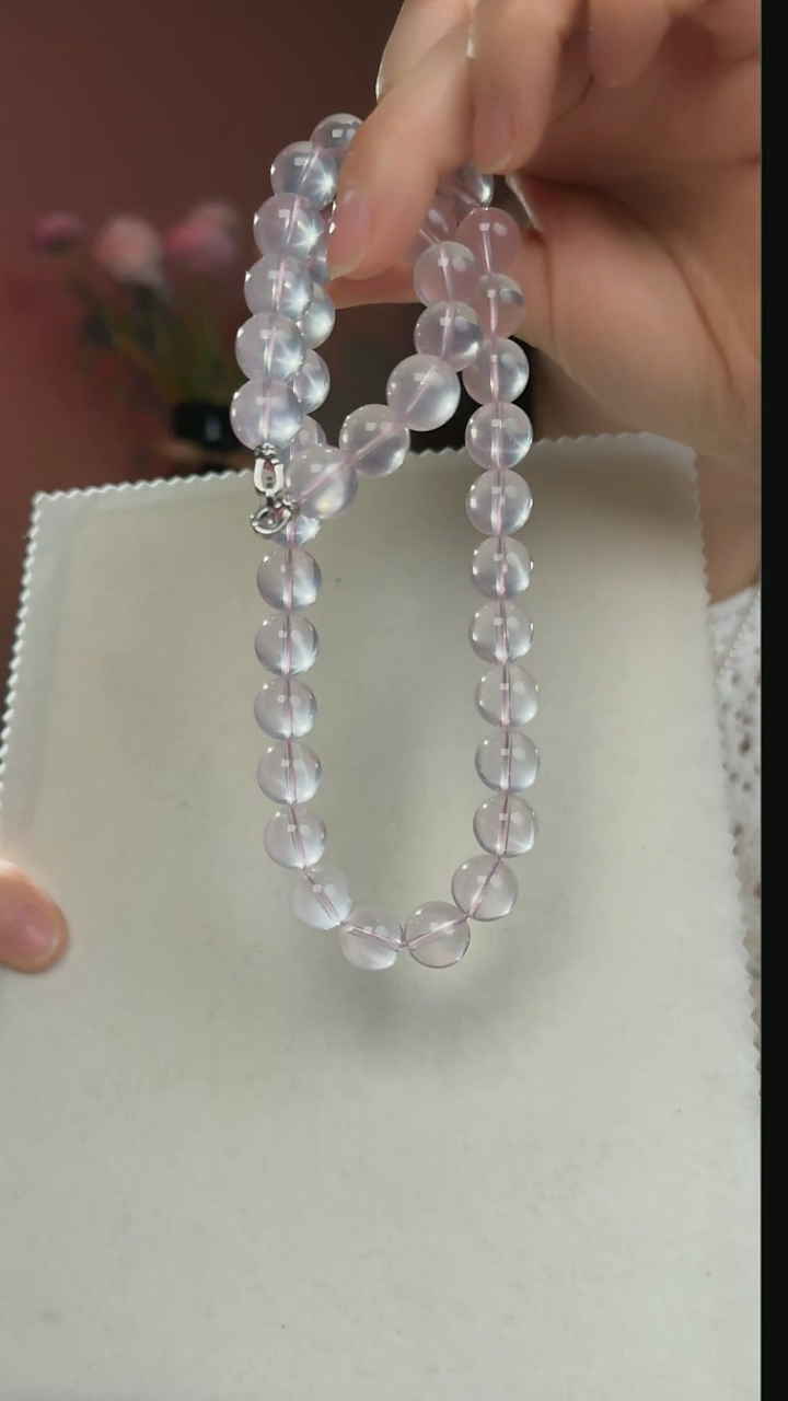 【闪购商品】水晶项链未镶嵌天然莫桑比克粉水晶项链13mm