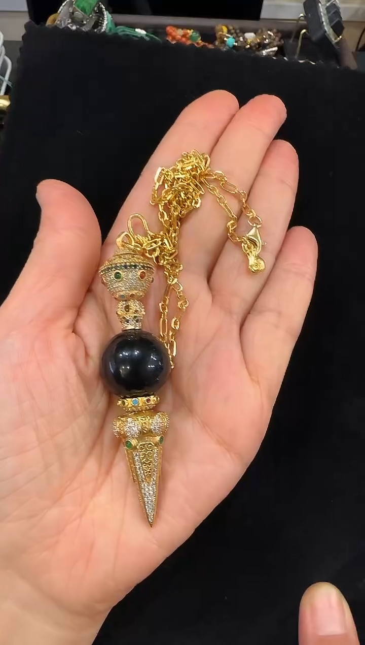 颈饰银S925镀金镶嵌翡翠国风