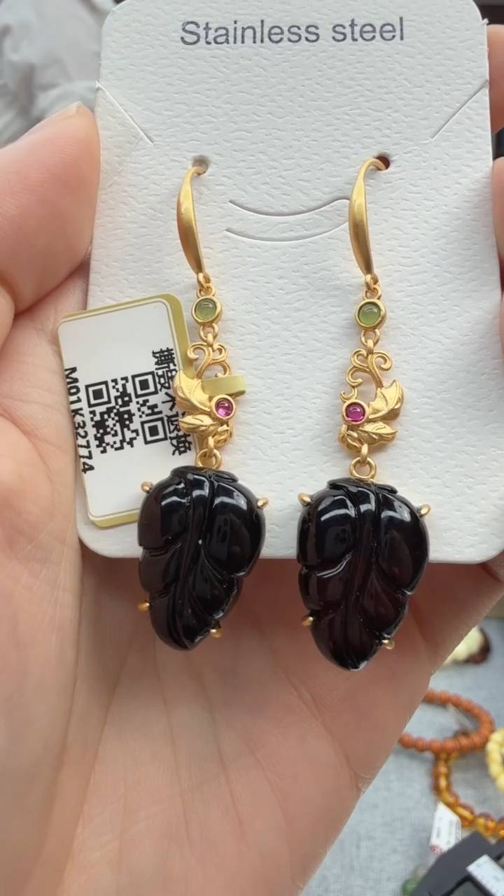 未镶嵌琥珀耳饰96秒拍号假一罚十