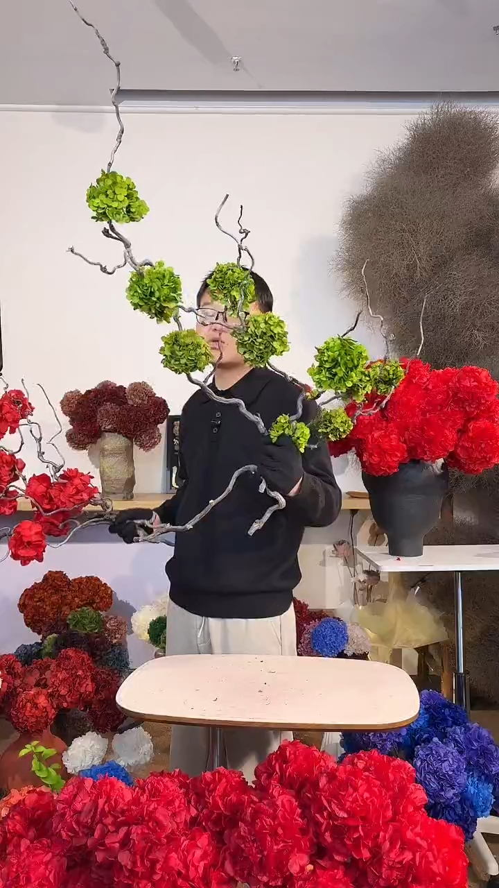 ··131  禅意花材龙枣枝绣球3枝  绿