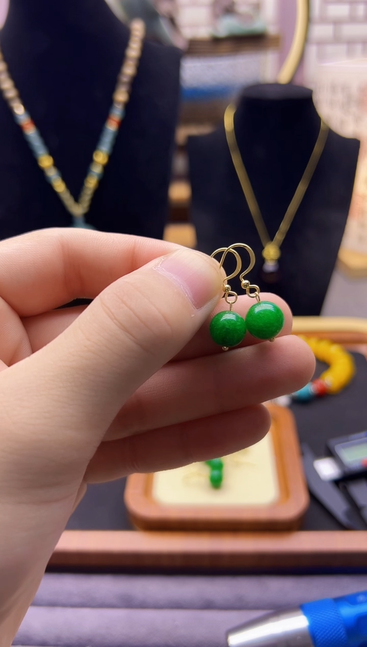 翡翠14K金镶嵌耳饰E02