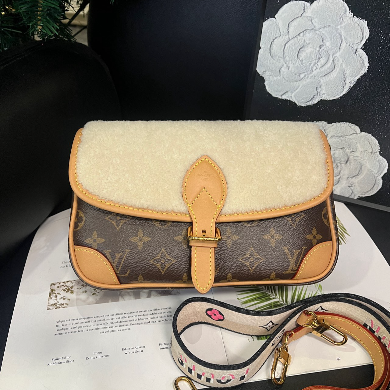 95新 LouisVuitton/路易威登 芯片老花毛呢法棍单肩包B1507