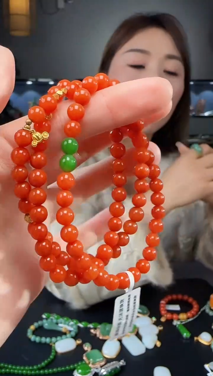 【闪购商品】南红玛瑙手链18K金镶嵌1