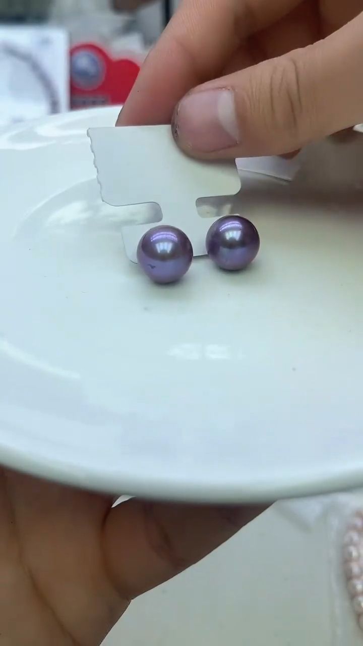 未镶嵌耳饰淡水珍珠紫色系耳饰