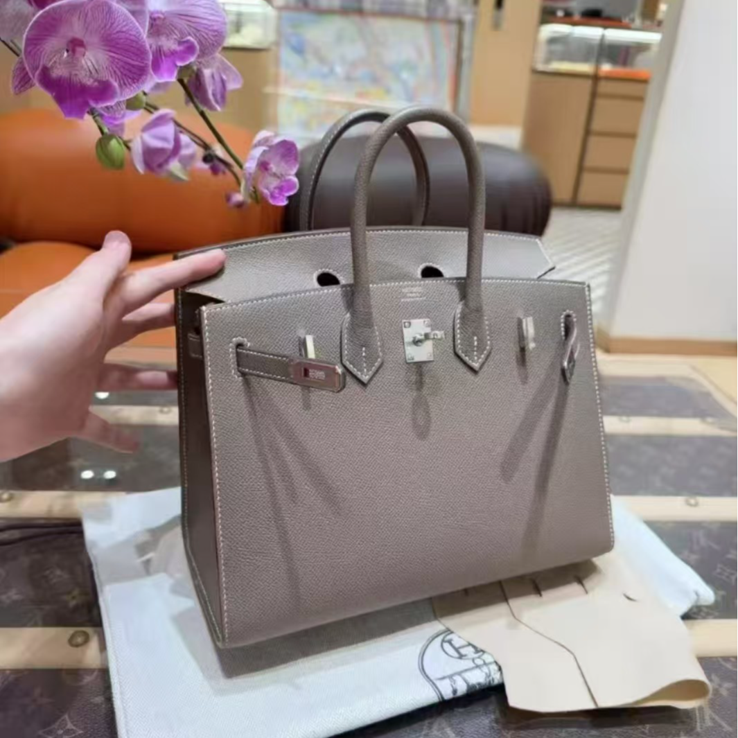 99新 Hermes/爱马仕 birkin25 大象灰银扣 E皮外缝！U刻！