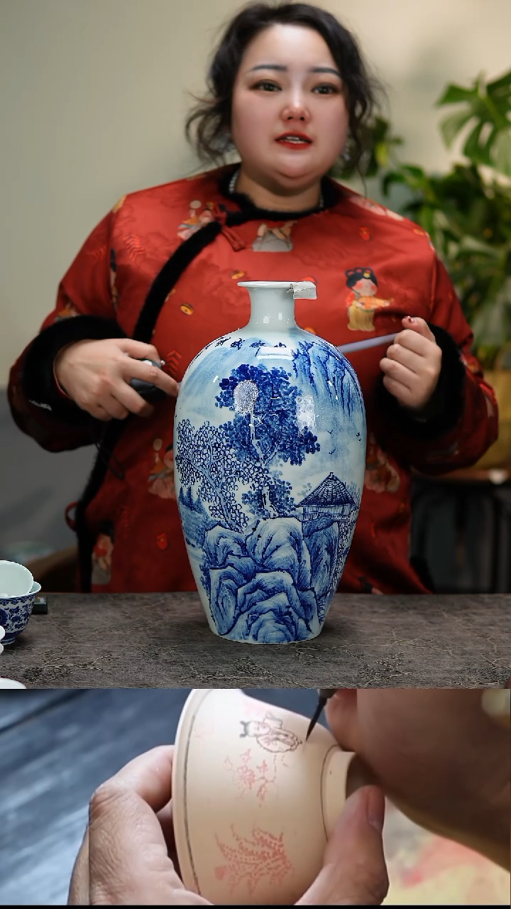 【闪购商品】033国企好瓷推荐青花山水画片赏瓶