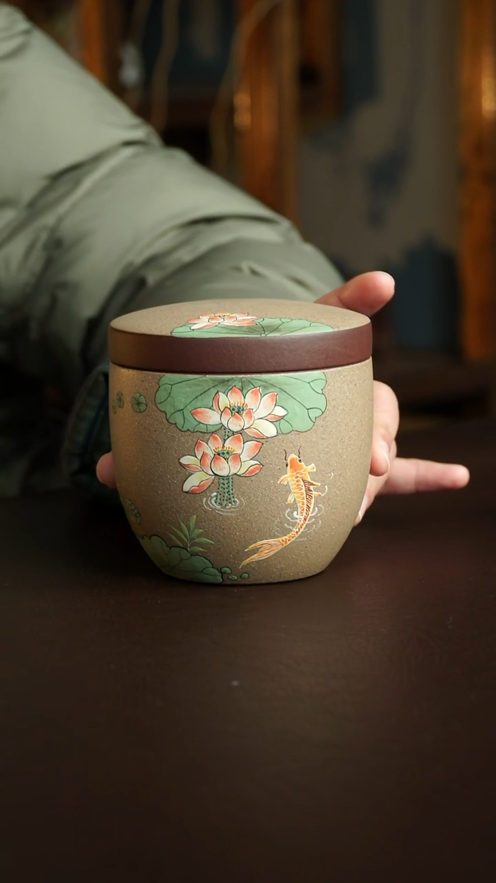 茶杯紫砂79号 荷花茶叶罐100克 宜兴紫砂原矿作品