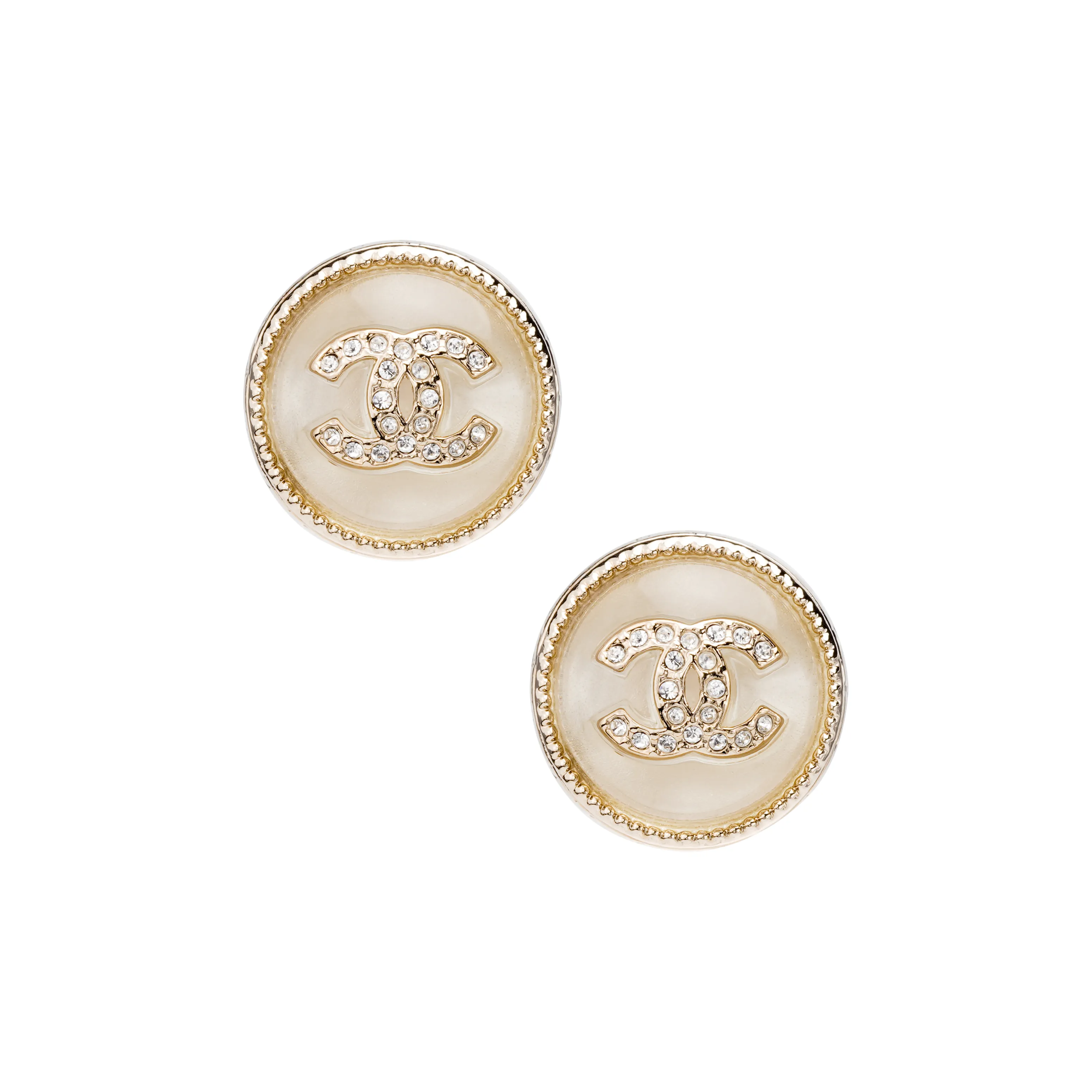 铜合金耳饰 CHANEL香奈儿22C早春新款圆形纽扣 金属 耳钉 女款