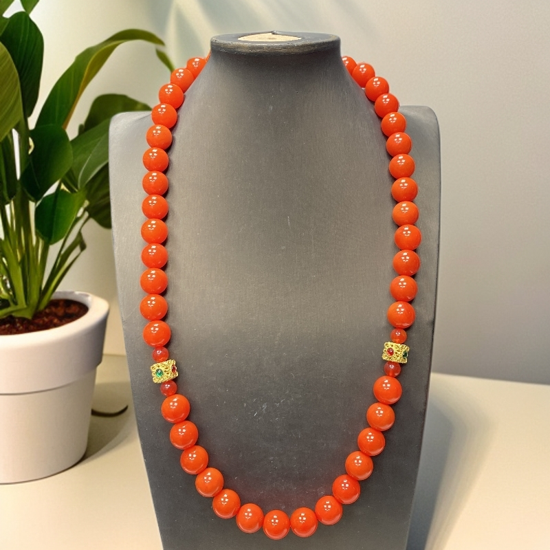 满肉红玛瑙玉石项链尺寸14mm46颗