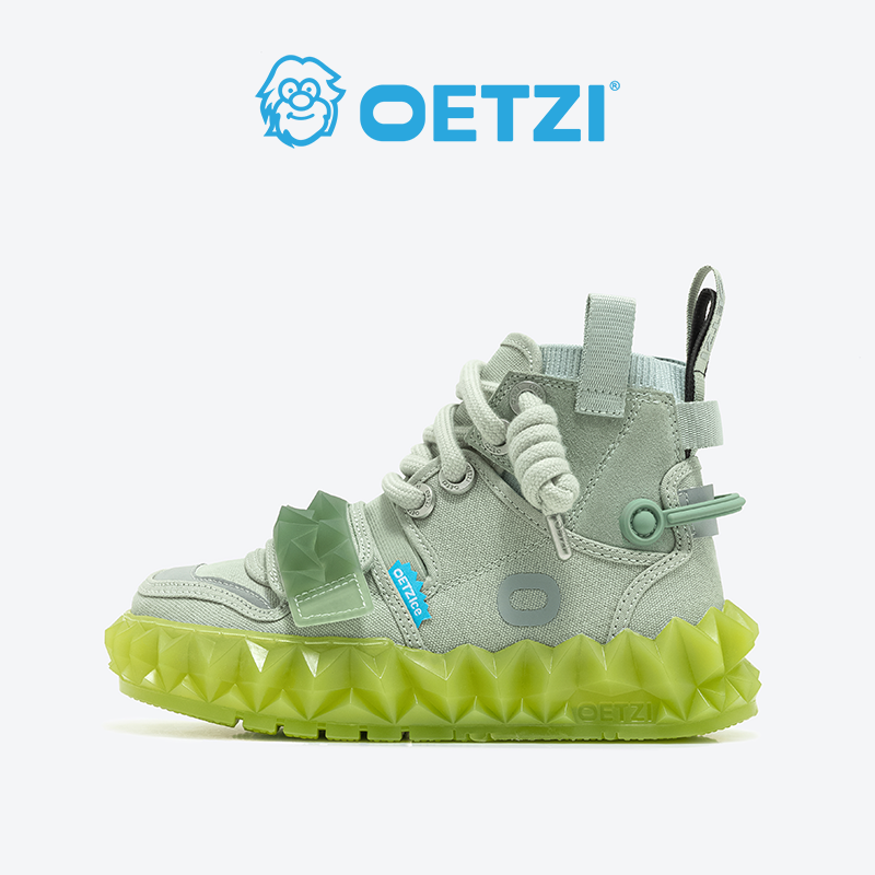 OETZI冰人奥兹丑萌鞋厚底休闲时尚百搭舒适轻奢鞋子绿色高帮鞋