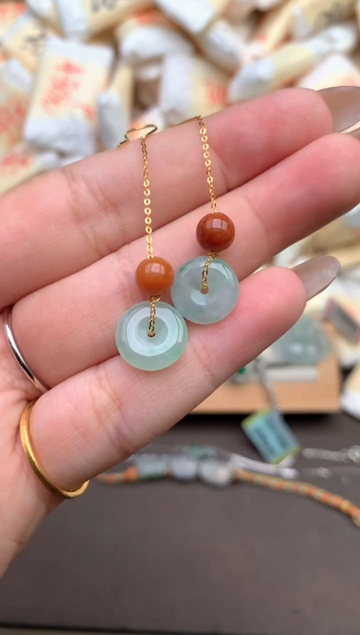 【闪购商品】翡翠18K金镶嵌耳饰—