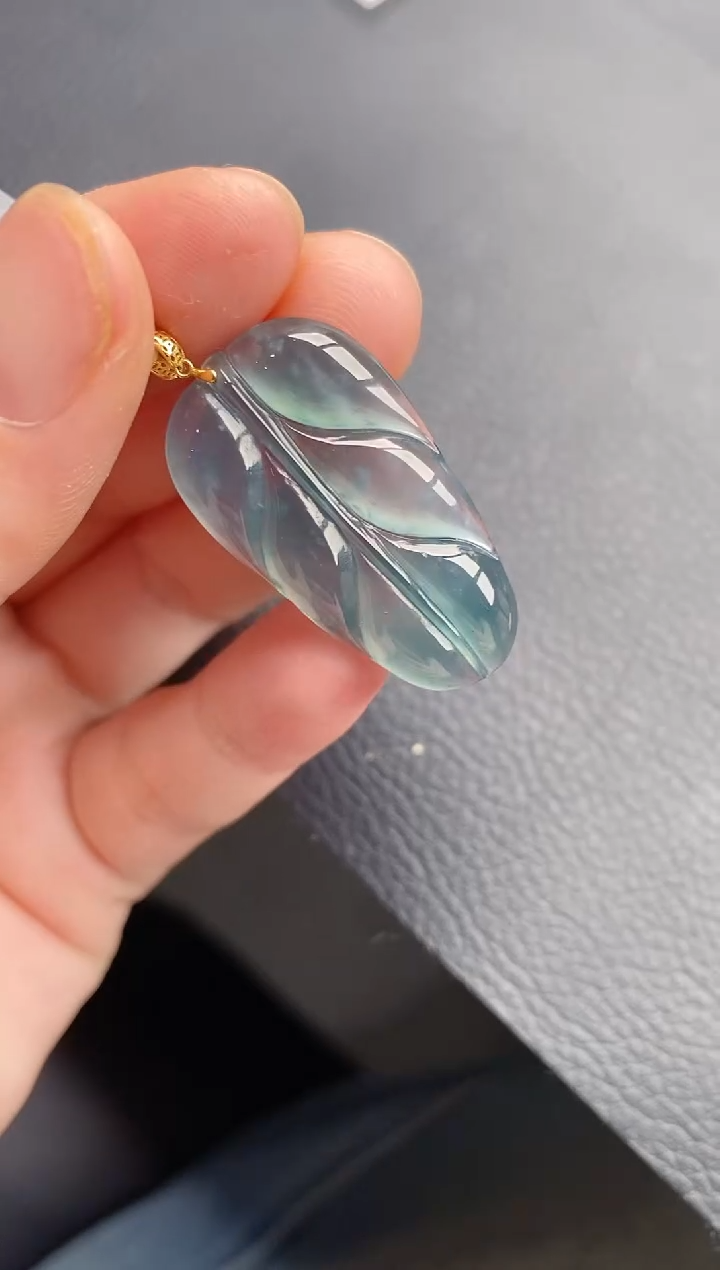 颈饰18K金镶嵌翡翠天然a货翡翠244