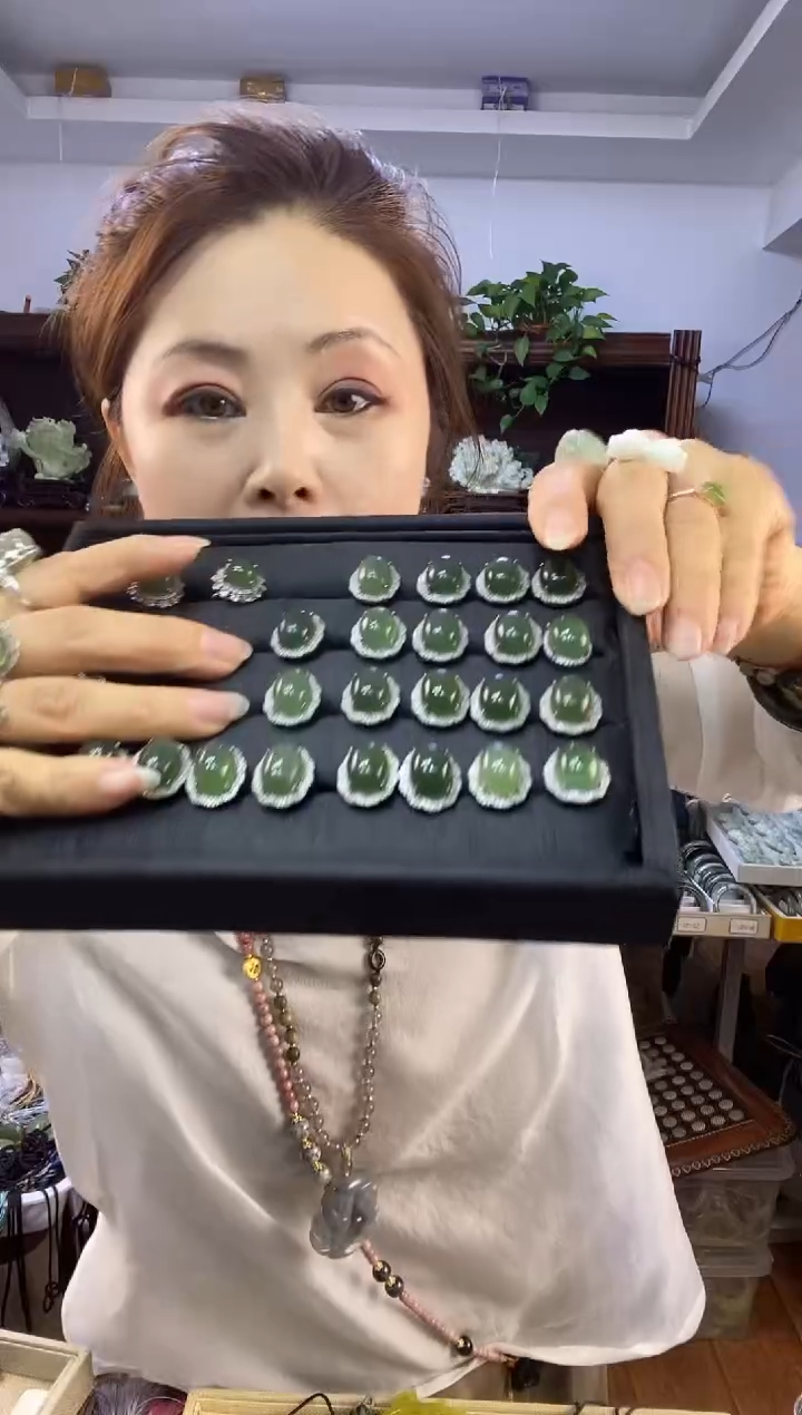 银S925镶嵌蛇纹石玉戒指椭圆多样性随机发一