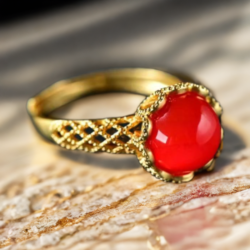  【董老板】时尚精美太阳花合金红戒指