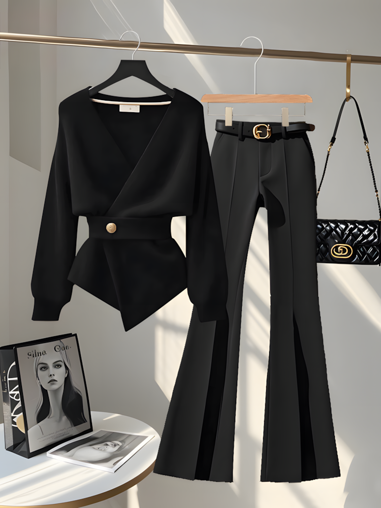 轻熟风气质秋冬套装新款收腰显瘦针织上衣休闲裤时尚小香风两件套