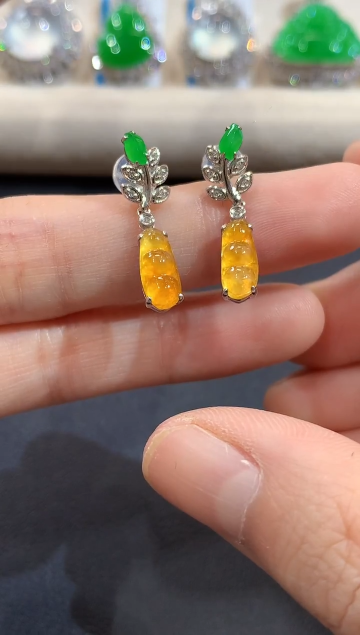 18K金镶嵌翡翠耳饰A61 多样性发货一件