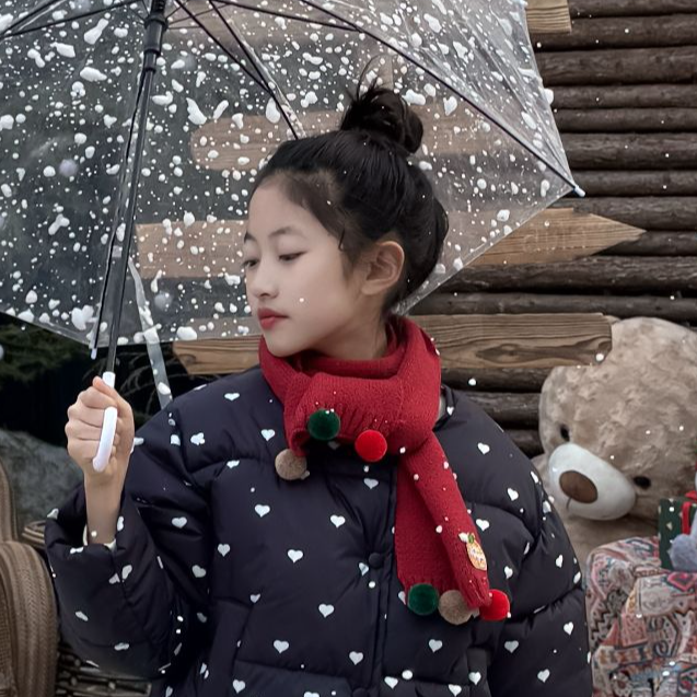 【围巾】2025新款秋冬季女童红色围巾新年喜庆围脖保暖针织防风脖套