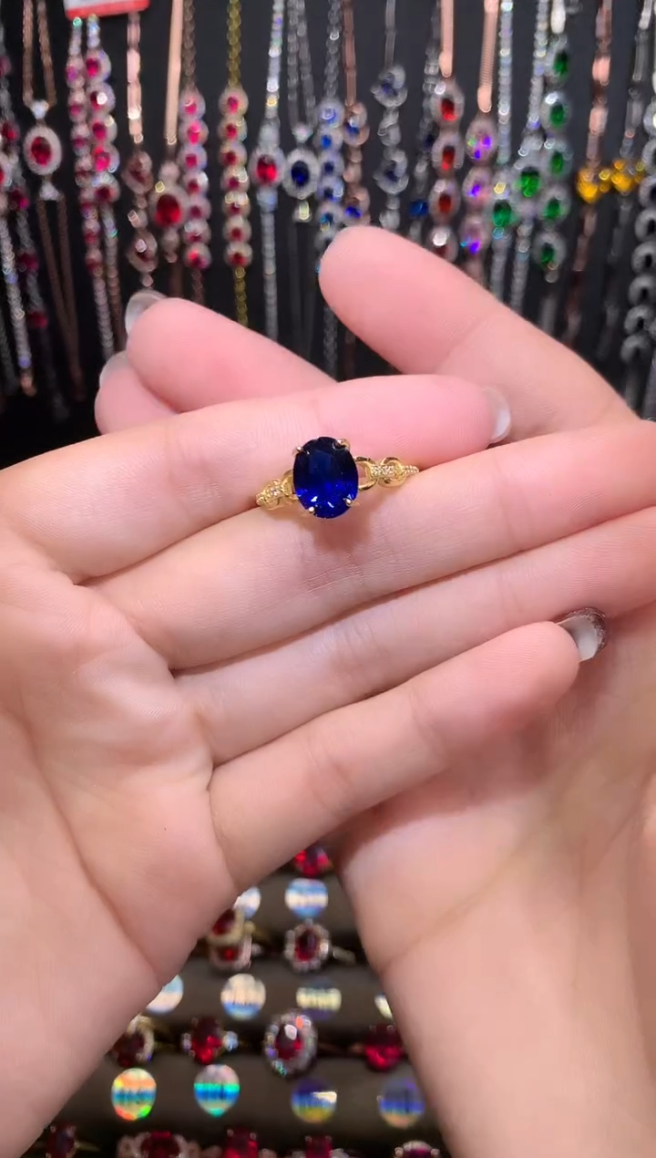 【闪购商品】蓝宝石戒指银S925镶嵌金色810