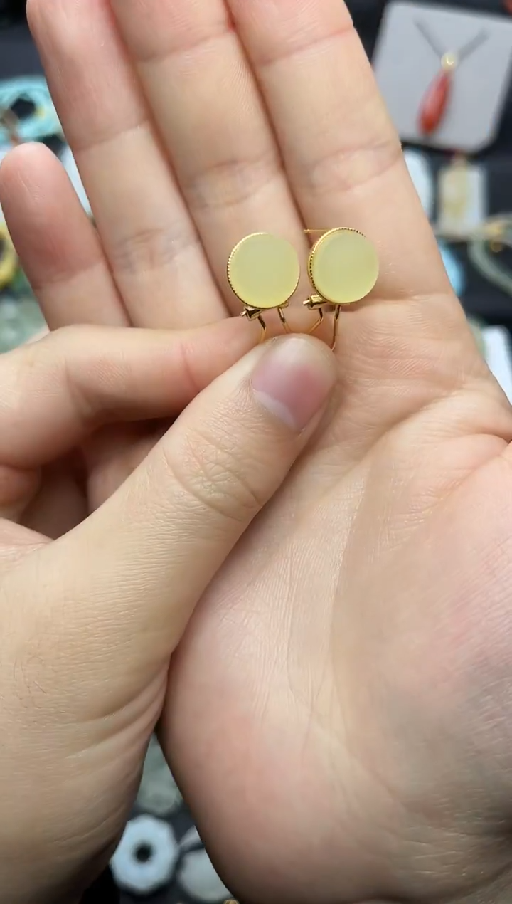 银S925镶嵌和田玉耳饰圆牌耳扣06