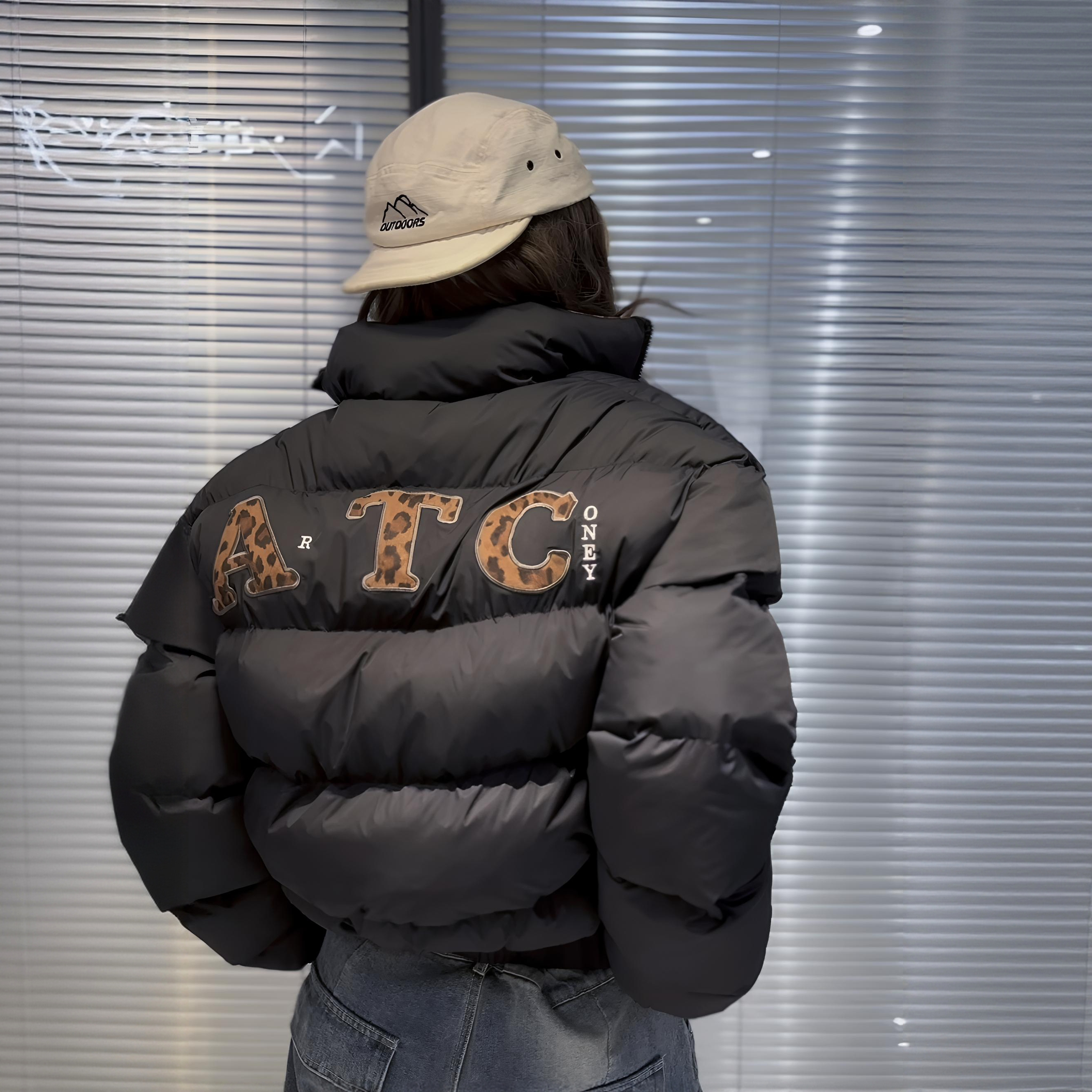 可水洗豹纹立领拉链休闲棉服潮牌加厚保暖情侣面包服外套冬