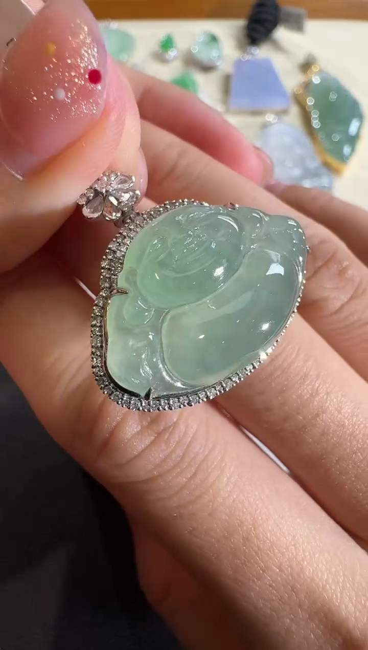 【闪购商品】翡翠吊坠(不含链)18K金镶嵌【源头工厂】钻石镶嵌