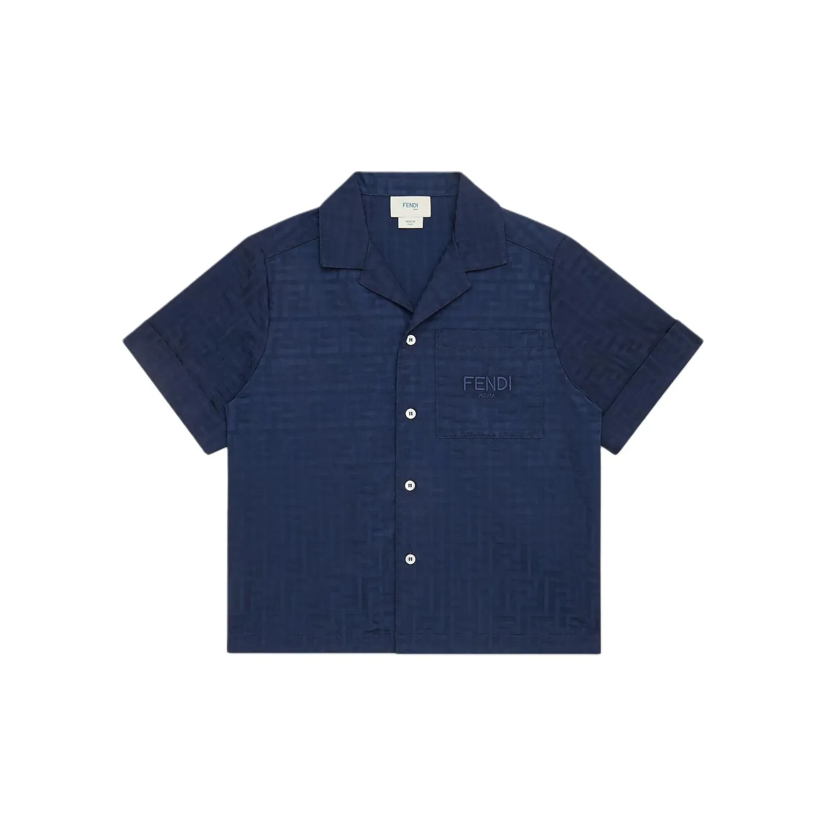未使用 FENDI/芬迪 FENDI芬迪衬衫 纯色提花棉质短袖 深蓝色
