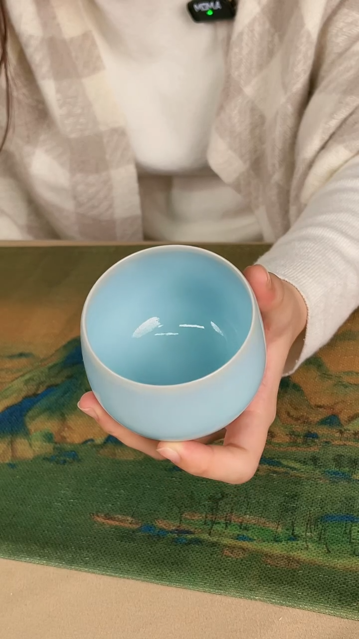 杯子瓷韩红 天青釉 大禅定