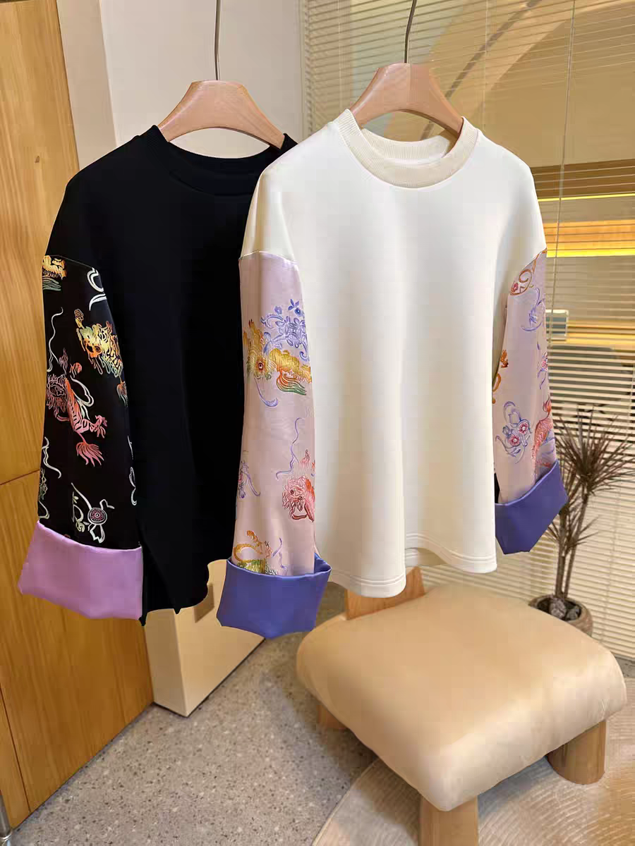 【莫奈花园】2025年新款时尚百搭轻奢袖子拼接卫衣