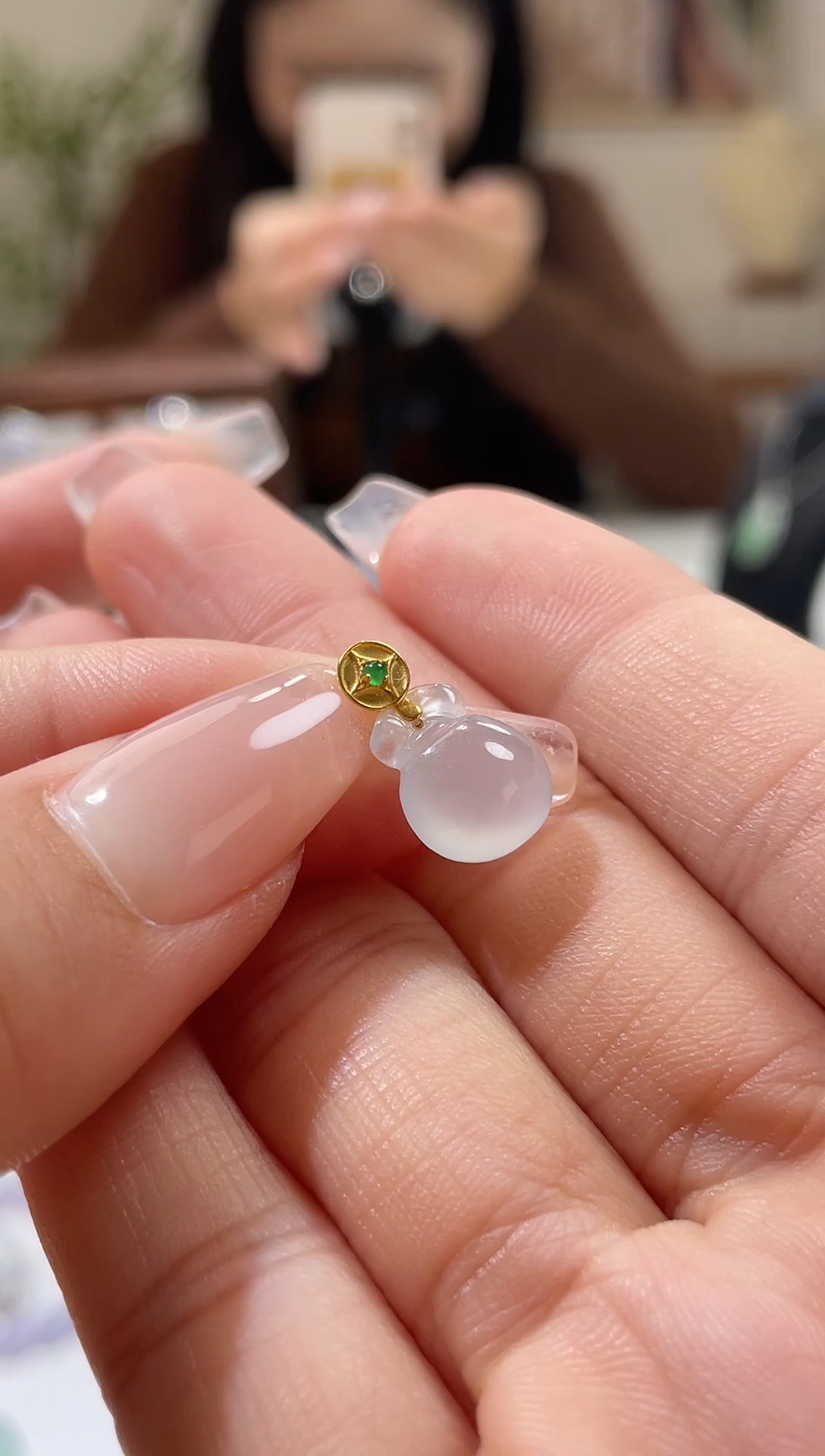 吊坠(不含链)18K金镶嵌翡翠小福袋