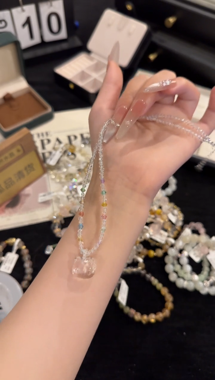 水晶手链银S925镶嵌Kitty白水晶手链x2218