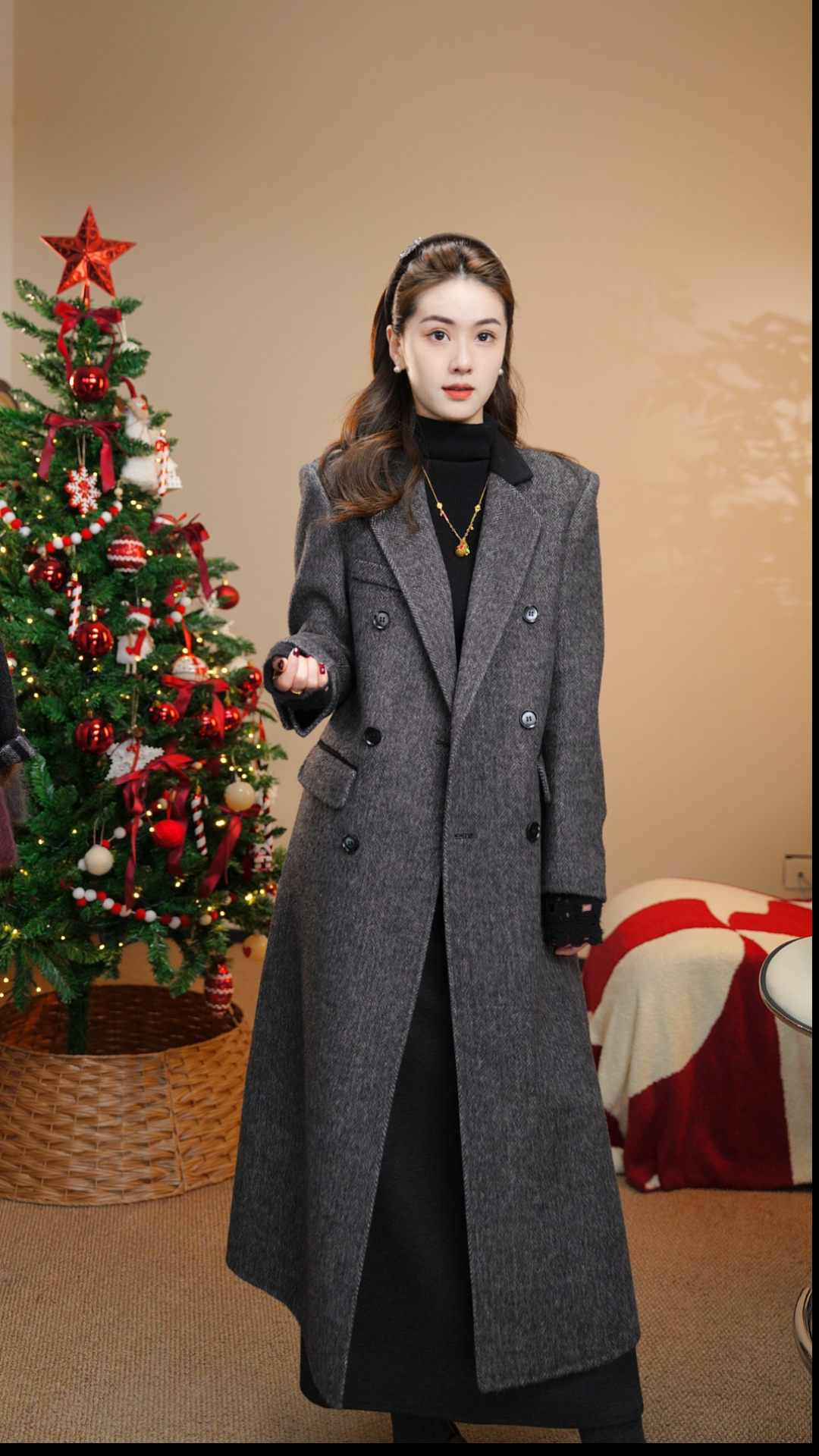 【时尚前沿】诗雨长款加厚双面呢保暖韩版秋冬季大衣苏丽羊驼毛