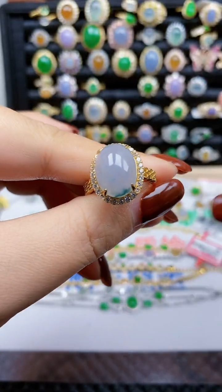 银S925镶嵌戒指翡翠380