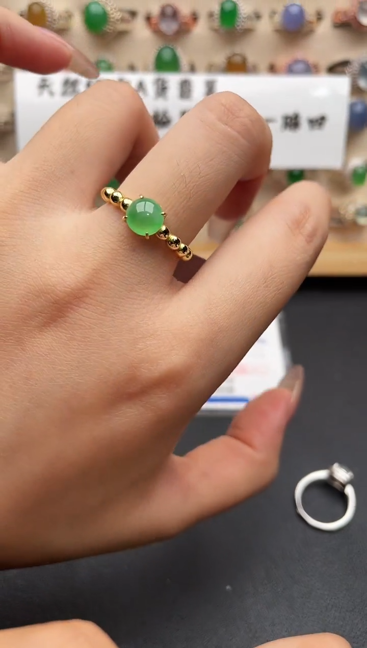 银S925镶嵌戒指翡翠一物一证一礼盒