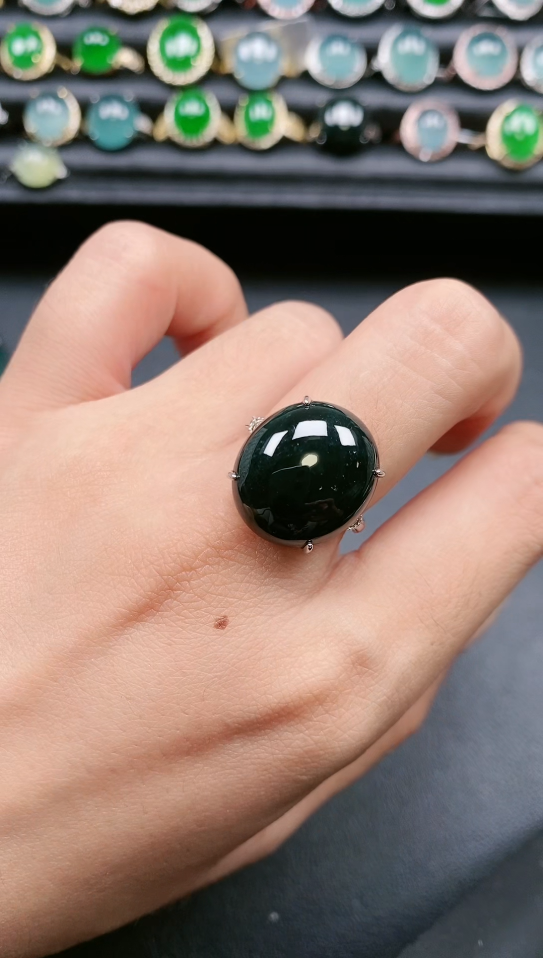 翡翠戒指银S925镶嵌1111