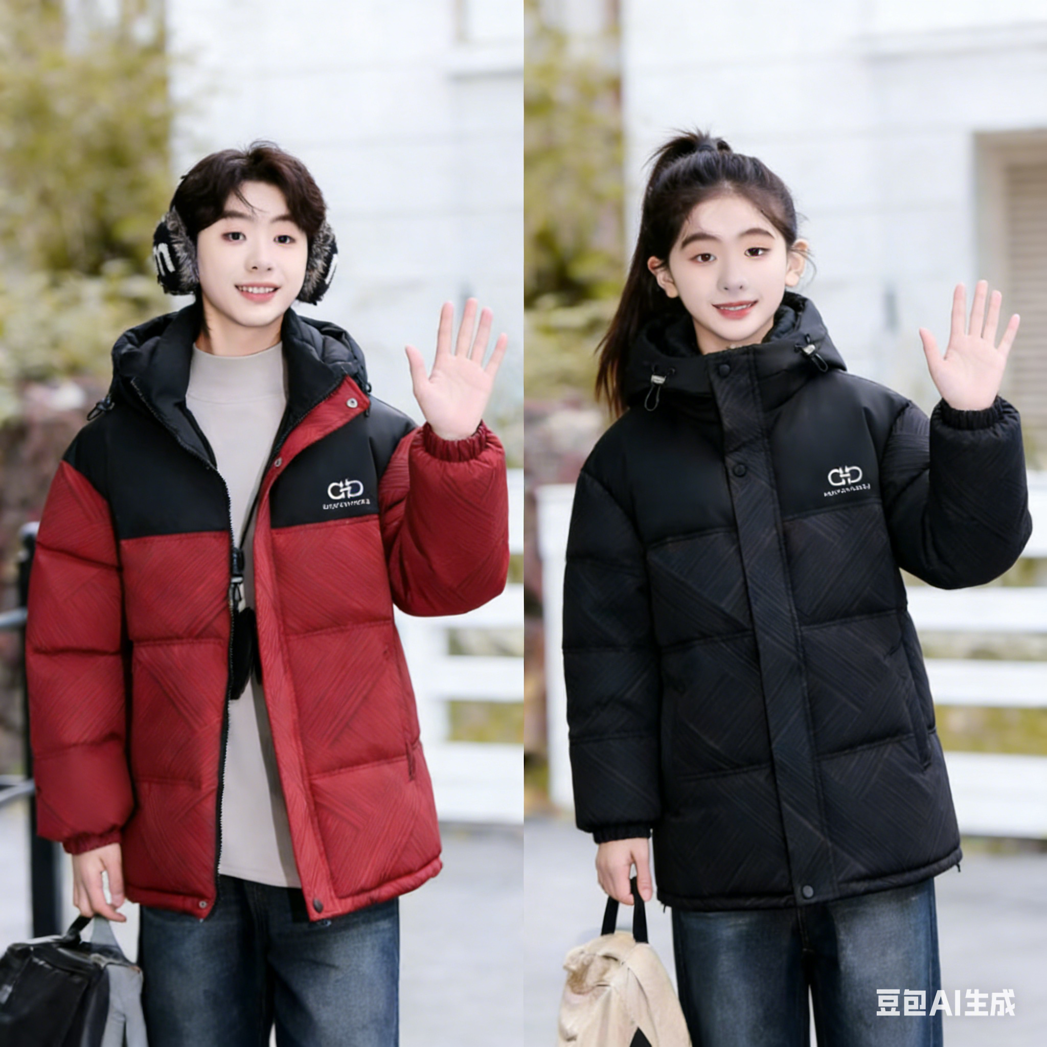 2025童装男女童新款连帽厚款拼色棉服棉袄时尚韩版冬季休闲外套