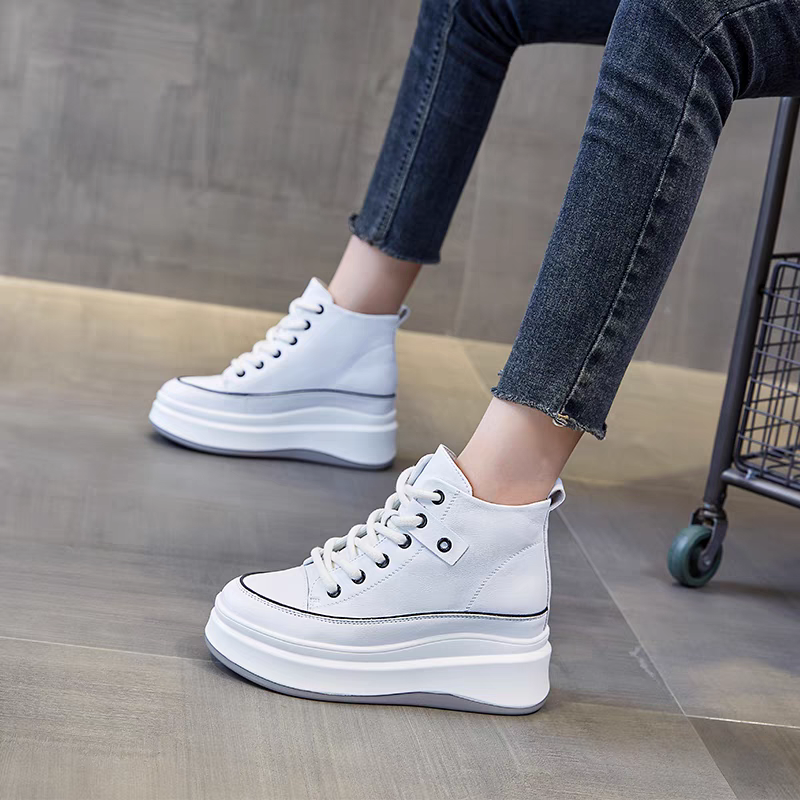 高帮女鞋6cm厘米厚底2024冬季休闲小白鞋百搭厚底松糕鞋潮！！！