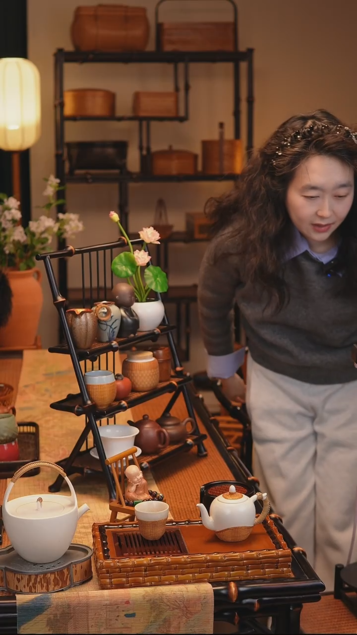 筇竹大可梯形茶架壶架