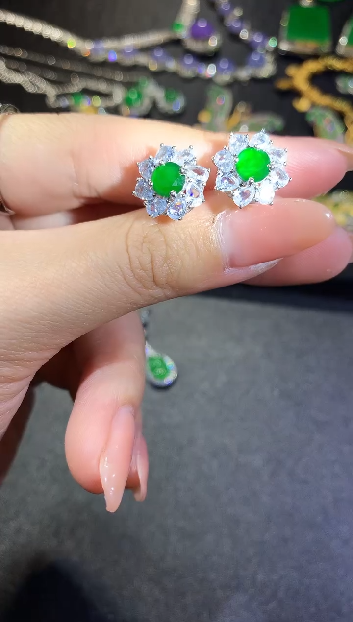 【闪购商品】翡翠耳饰银S925镶嵌168耳饰（多样性发货一件