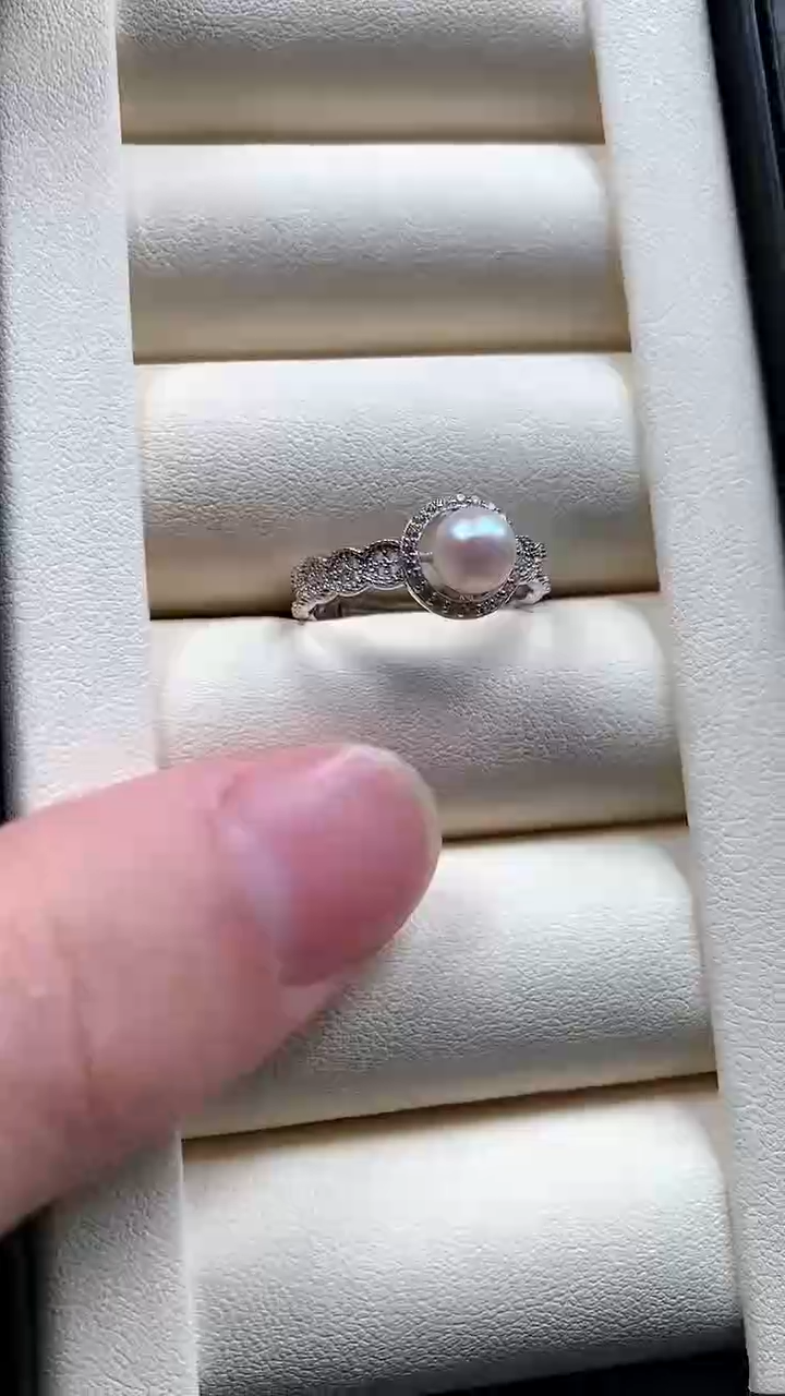 【闪购商品】海水珍珠戒指银S925镶嵌太阳花宽版珍珠戒指