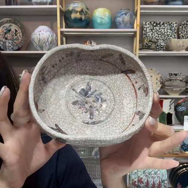 新品二【单支】日本进口中恒连次竹叶三足椭圆变形钵15.7cm×12.2cm