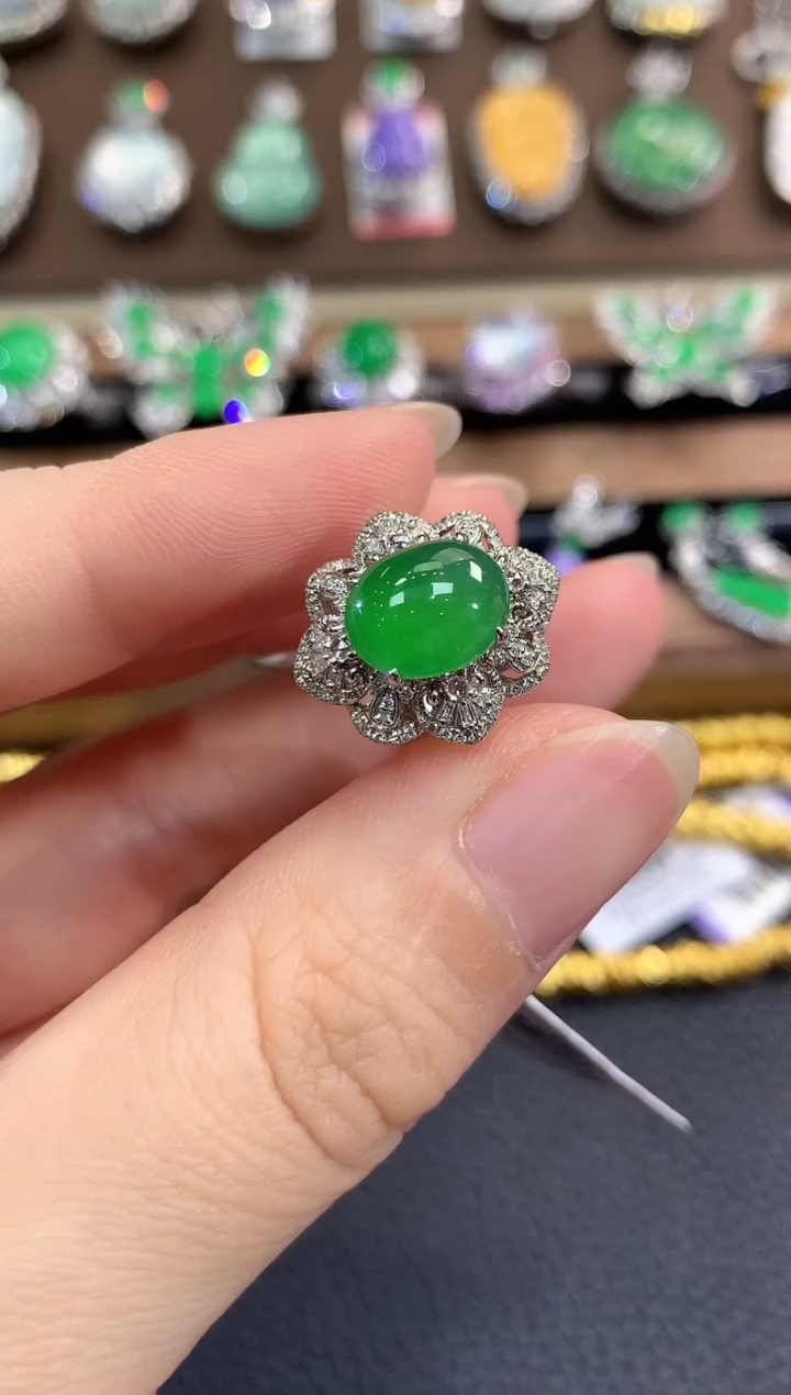 翡翠戒指18K金镶嵌春日珠宝 B26多样性一件发